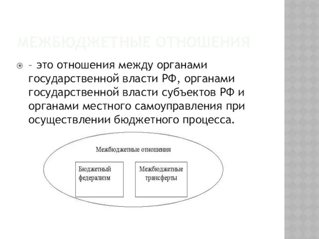 МЕЖБЮДЖЕТНЫЕ ОТНОШЕНИЯ – это отношения между органами государственной власти РФ,