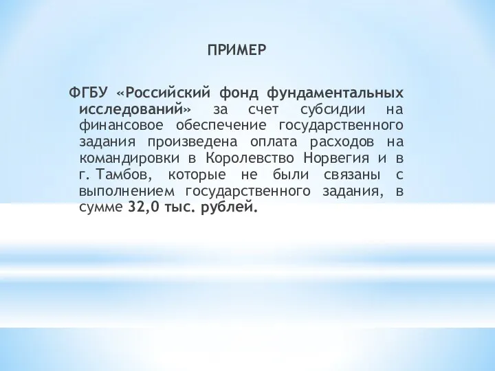 ПРИМЕР ФГБУ «Российский фонд фундаментальных исследований» за счет субсидии на