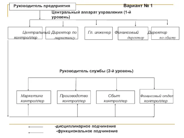 Руководитель предприятия Вариант № 1 Центральный аппарат управления (1-й уровень)