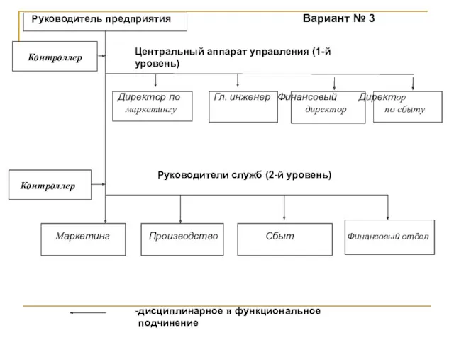 Руководитель предприятия Вариант № 3 Центральный аппарат управления (1-й уровень)