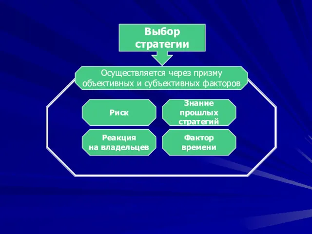 Риск Знание прошлых стратегий Реакция на владельцев Фактор времени Выбор стратегии