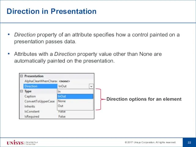Direction in Presentation Direction property of an attribute specifies how a control painted