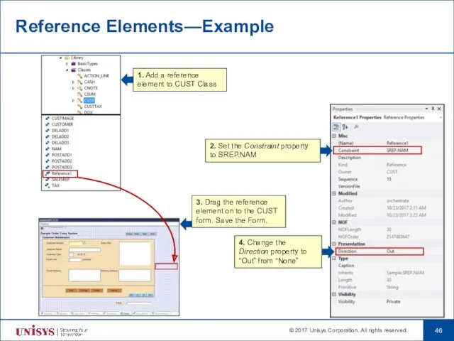 Reference Elements—Example 2. Set the Constraint property to SREP.NAM 1. Add a reference