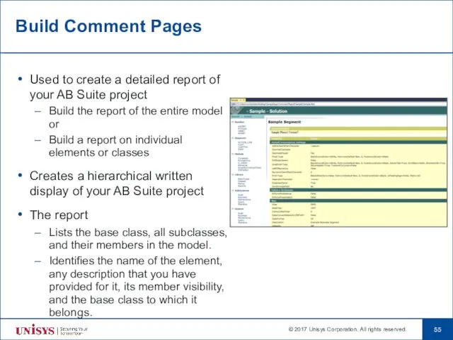 Build Comment Pages Used to create a detailed report of your AB Suite