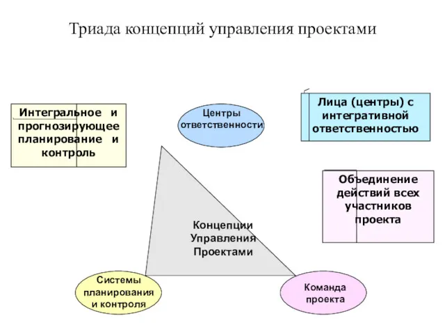 Центры ответственности Системы планирования и контроля Команда проекта Концепции Управления