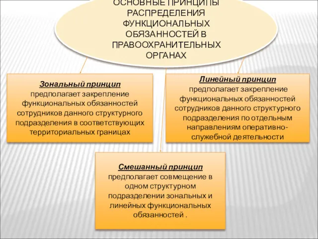 ОСНОВНЫЕ ПРИНЦИПЫ РАСПРЕДЕЛЕНИЯ ФУНКЦИОНАЛЬНЫХ ОБЯЗАННОСТЕЙ В ПРАВООХРАНИТЕЛЬНЫХ ОРГАНАХ Зональный принцип