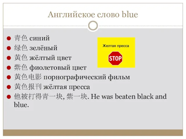 Английское слово blue 青色 синий 绿色 зелёный 黄色 жёлтый цвет