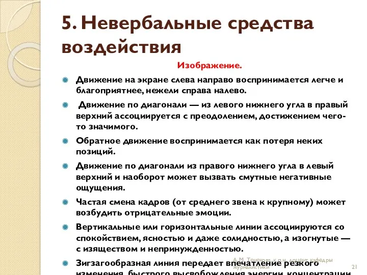 5. Невербальные средства воздействия Изображение. Движение на экране слева направо