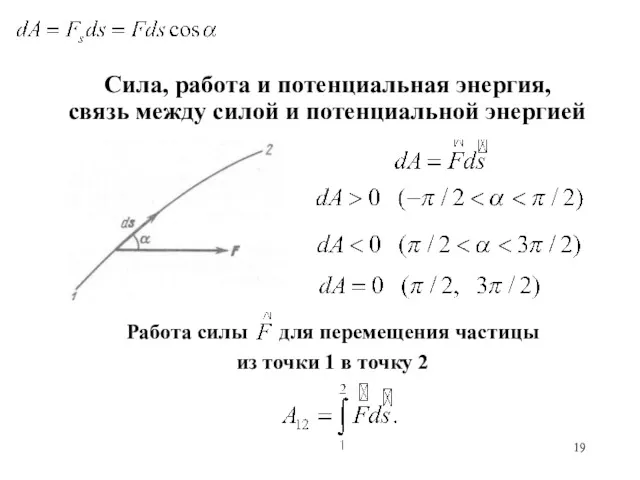 Работа силы для перемещения частицы из точки 1 в точку