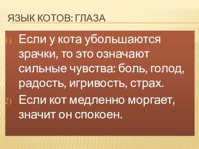 ЯЗЫК КОТОВ: ГЛАЗА Если у кота убольшаются зрачки, то это