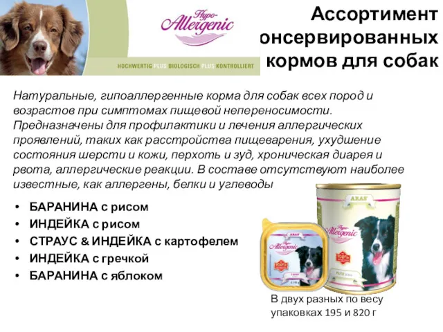 Ассортимент консервированных кормов для собак БАРАНИНА с рисом ИНДЕЙКА с
