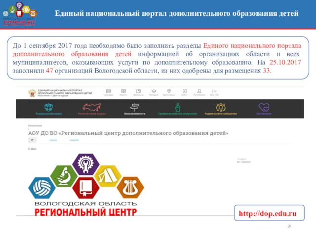 Единый национальный портал дополнительного образования детей http://dop.edu.ru До 1 сентября