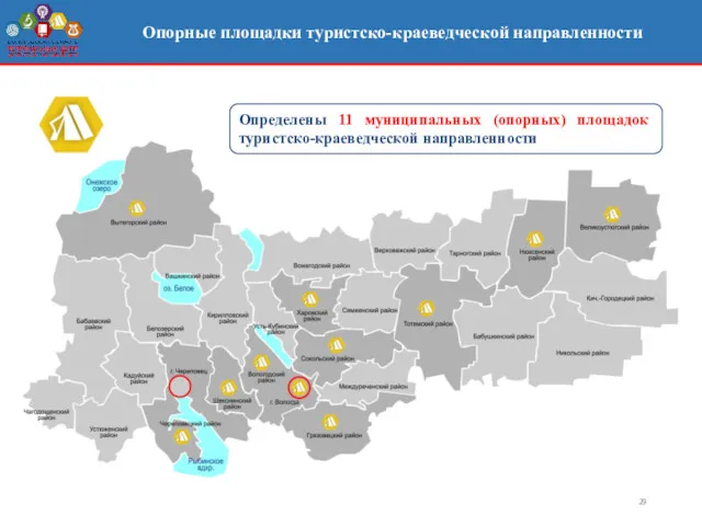 Опорные площадки туристско-краеведческой направленности Определены 11 муниципальных (опорных) площадок туристско-краеведческой направленности