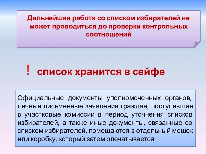 Дальнейшая работа со списком избирателей не может проводиться до проверки