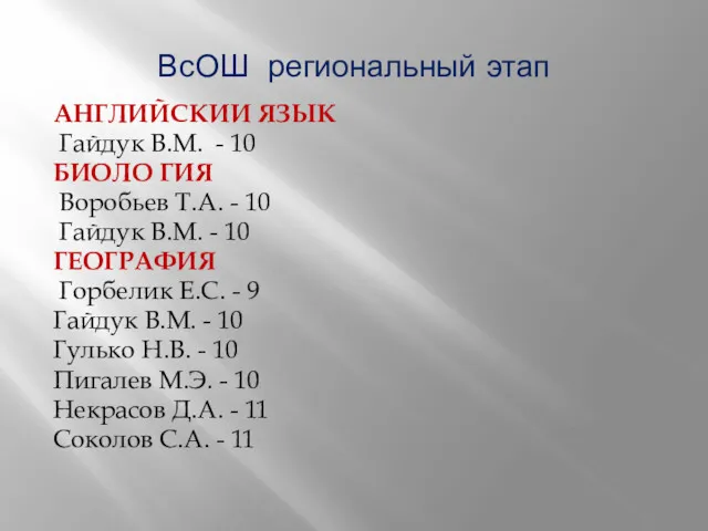 ВсОШ региональный этап АНГЛИЙСКИИ ЯЗЫК Гайдук В.М. - 10 БИОЛО