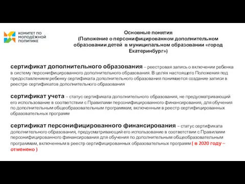 Основные понятия (Положение о персонифицированном дополнительном образовании детей в муниципальном