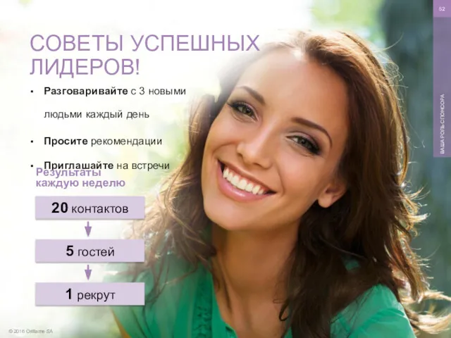 © 2016 Oriflame SA ВАША РОЛЬ СПОНСОРА Разговаривайте с 3