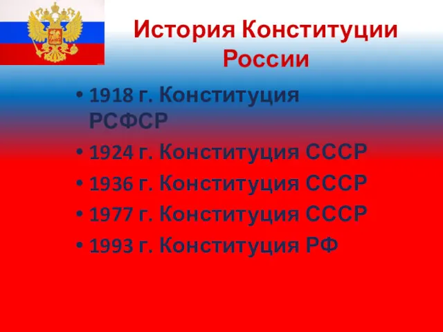 История Конституции России 1918 г. Конституция РСФСР 1924 г. Конституция