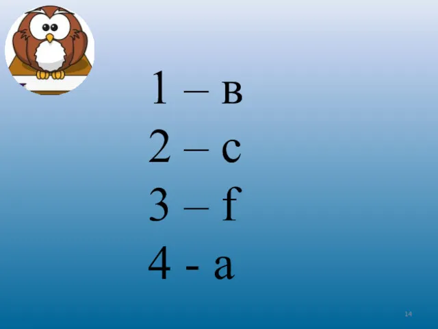 1 – в 2 – с 3 – f 4 - а