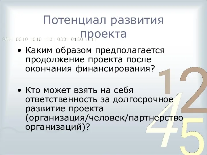 Потенциал развития проекта Каким образом предполагается продолжение проекта после окончания