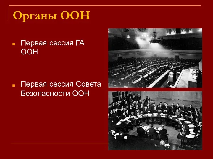 Органы ООН Первая сессия ГА ООН Первая сессия Совета Безопасности ООН