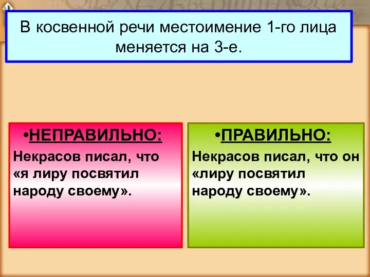 В косвенной речи местоимение 1-го лица меняется на 3-е. НЕПРАВИЛЬНО: