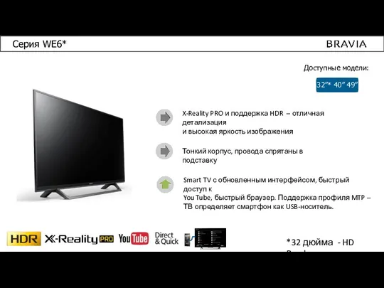 Серия WE6* Доступные модели: 32”* 40” 49” X-Reality PRO и