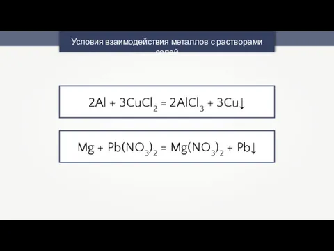 2Al + 3CuCl2 = 2AlCl3 + 3Cu↓ Mg + Pb(NO3)2