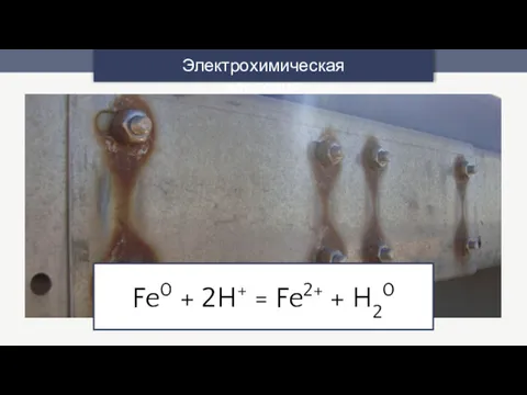 Электрохимическая коррозия Fe0 + 2H+ = Fe2+ + H20