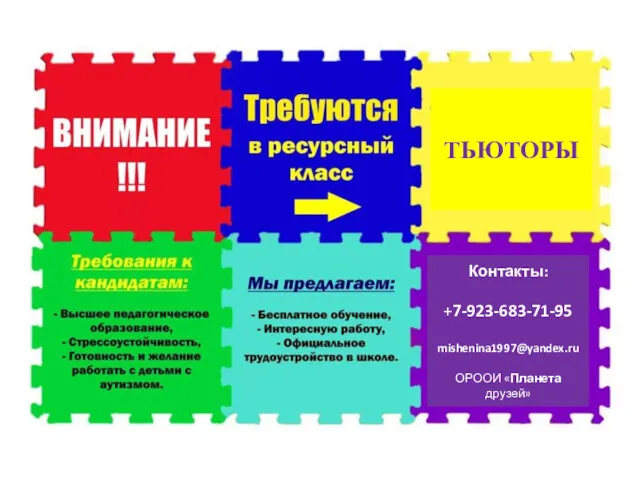 Контакты: +7-923-683-71-95 mishenina1997@yandex.ru ОРООИ «Планета друзей» ТЬЮТОРЫ