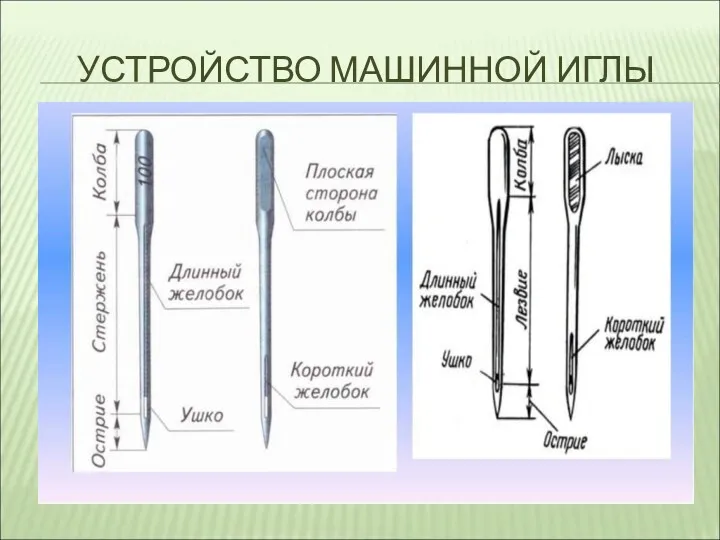 УСТРОЙСТВО МАШИННОЙ ИГЛЫ