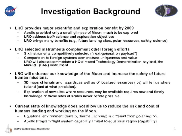 LRO provides major scientific and exploration benefit by 2009 Apollo