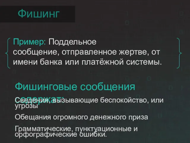 Фишинг Пример: Поддельное сообщение, отправленное жертве, от имени банка или