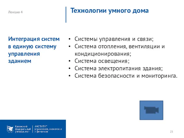 Лекция 4 Технологии умного дома Системы управления и связи; Система