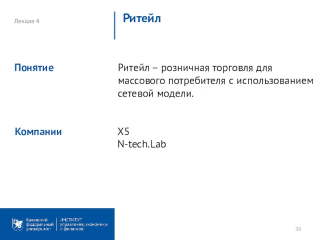 Лекция 4 Ритейл Ритейл – розничная торговля для массового потребителя