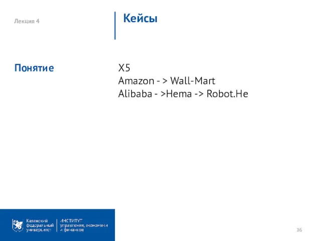 Лекция 4 Кейсы Х5 Amazon - > Wall-Mart Alibaba - >Hema -> Robot.He Понятие