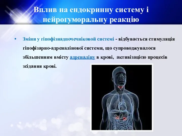 Вплив на ендокринну систему і нейрогуморальну реакцію Зміни у гіпофізнадпочечніковой