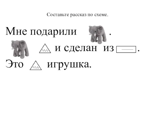 Составьте рассказ по схеме. Мне подарили . и сделан из . Это игрушка.