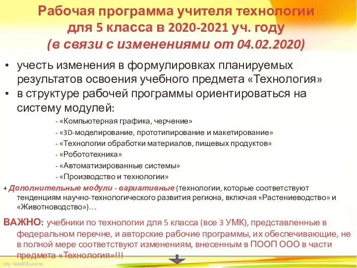 Рабочая программа учителя технологии для 5 класса в 2020-2021 уч.