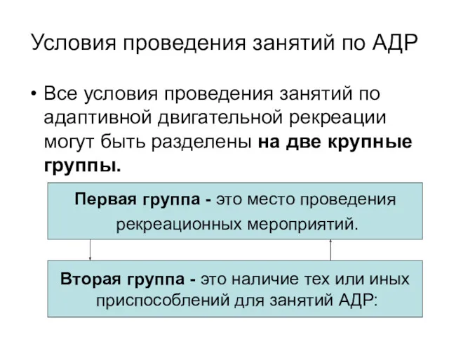 Условия проведения занятий по АДР Все условия проведения занятий по