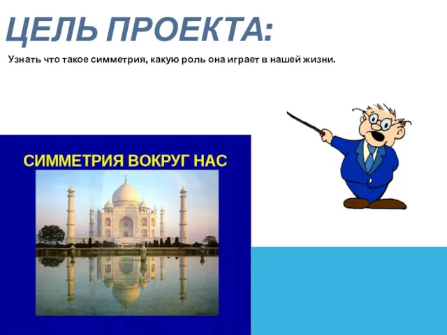 ЦЕЛЬ ПРОЕКТА: Узнать что такое симметрия, какую роль она играет в нашей жизни.