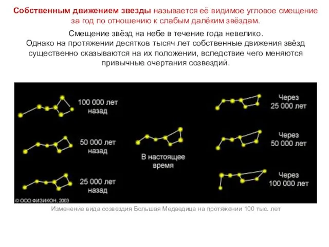 Собственным движением звезды называется её видимое угловое смещение за год