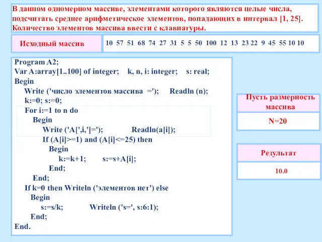 В данном одномерном массиве, элементами которого являются целые числа, подсчитать