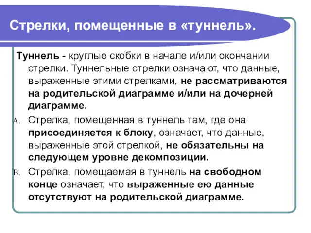 Стрелки, помещенные в «туннель». Туннель - круглые скобки в начале