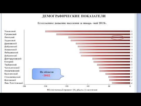 Естественное движение населения за январь- май 2019г. ДЕМОГРАФИЧЕСКИЕ ПОКАЗАТЕЛИ По области -3062