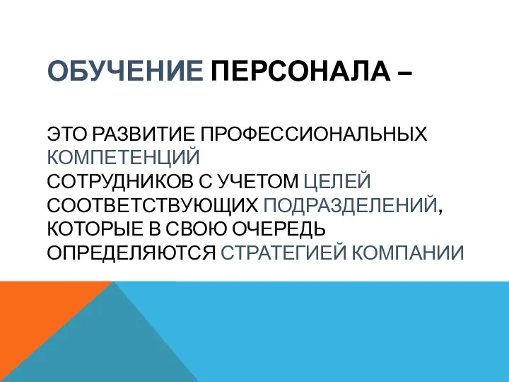 ОБУЧЕНИЕ ПЕРСОНАЛА – ЭТО РАЗВИТИЕ ПРОФЕССИОНАЛЬНЫХ КОМПЕТЕНЦИЙ СОТРУДНИКОВ С УЧЕТОМ