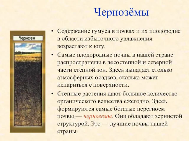 Чернозёмы Содержание гумуса в почвах и их плодородие в области