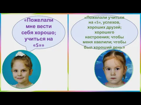 «Пожелали мне вести себя хорошо; учиться на «5»» «Пожелали учиться