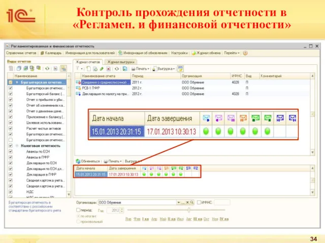 Контроль прохождения отчетности в «Регламен. и финансовой отчетности»