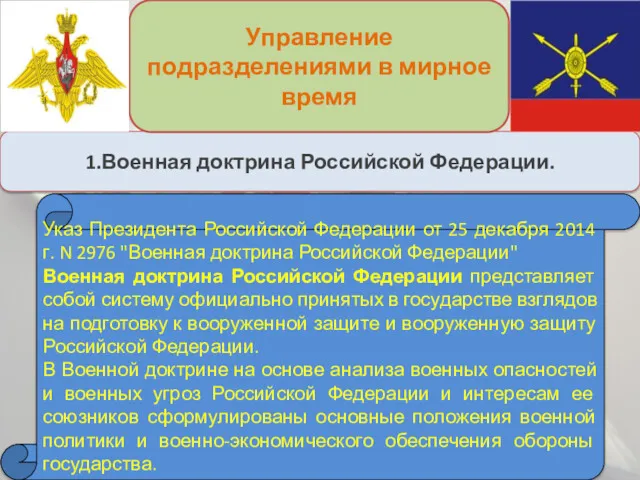 1.Военная доктрина Российской Федерации. Управление подразделениями в мирное время Указ